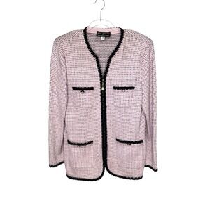 St. John Blazer Jacket Size 10 Zip Front Pearl Details Career Dressy Pink Black